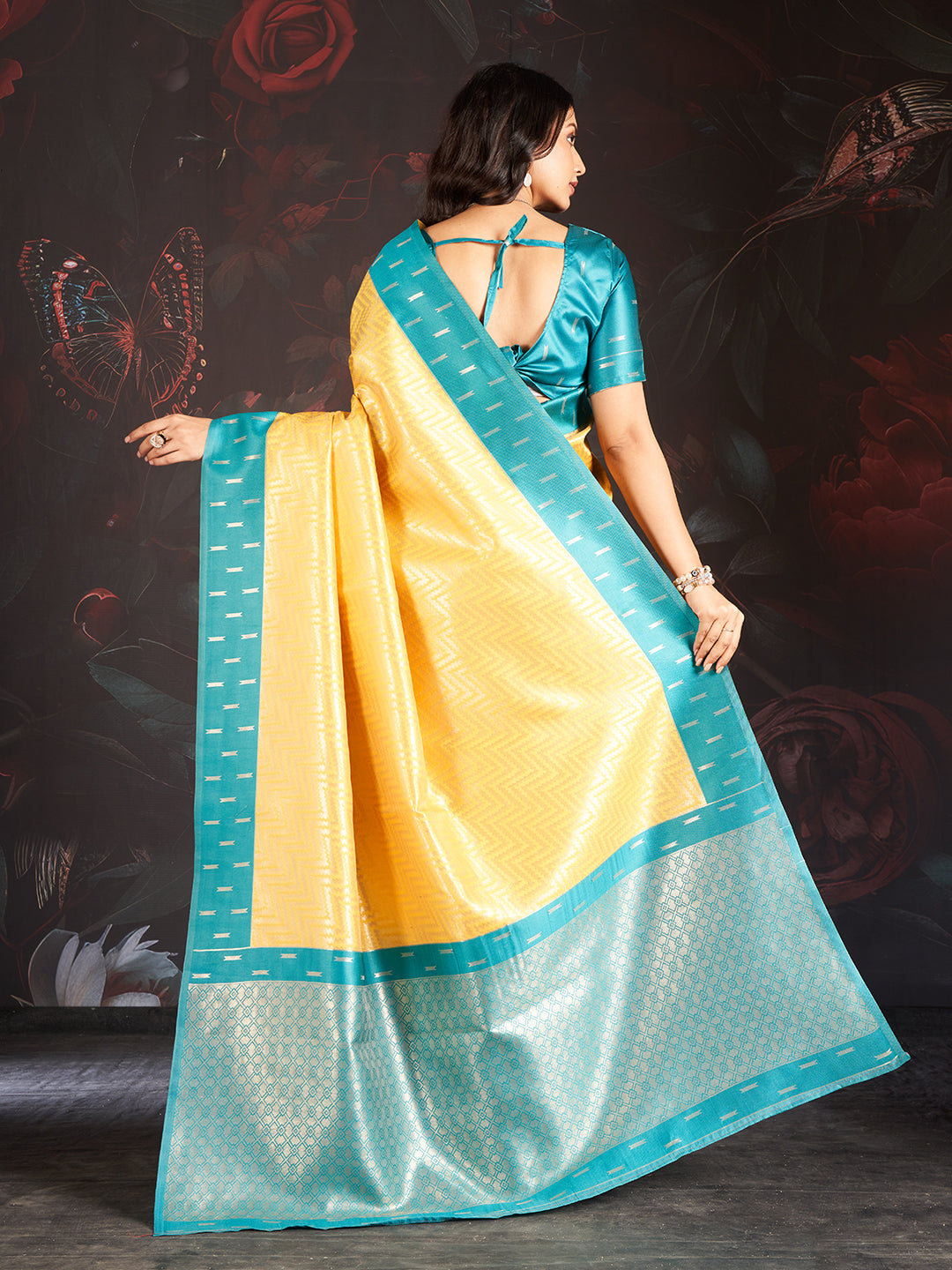 Vastra Silk In Sky Blue And Yellow