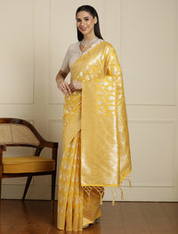 Geometric Woven Design Muga Saree With Blouse Piece in Yellow