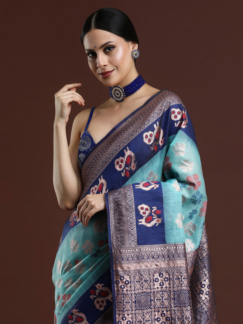 Woven Design Chanderi Cotton Saree in Blue
