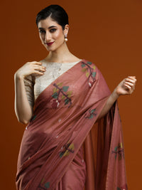 Sarha Women Floral Woven Design Zari Muga Saree in Rust Orange