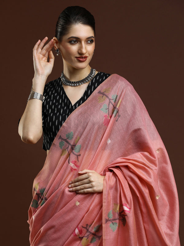 Sarha Woven Design Zari Muga Saree in Pink