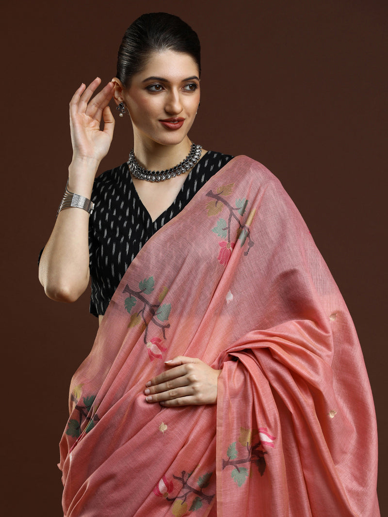 Sarha Woven Design Zari Muga Saree in Pink