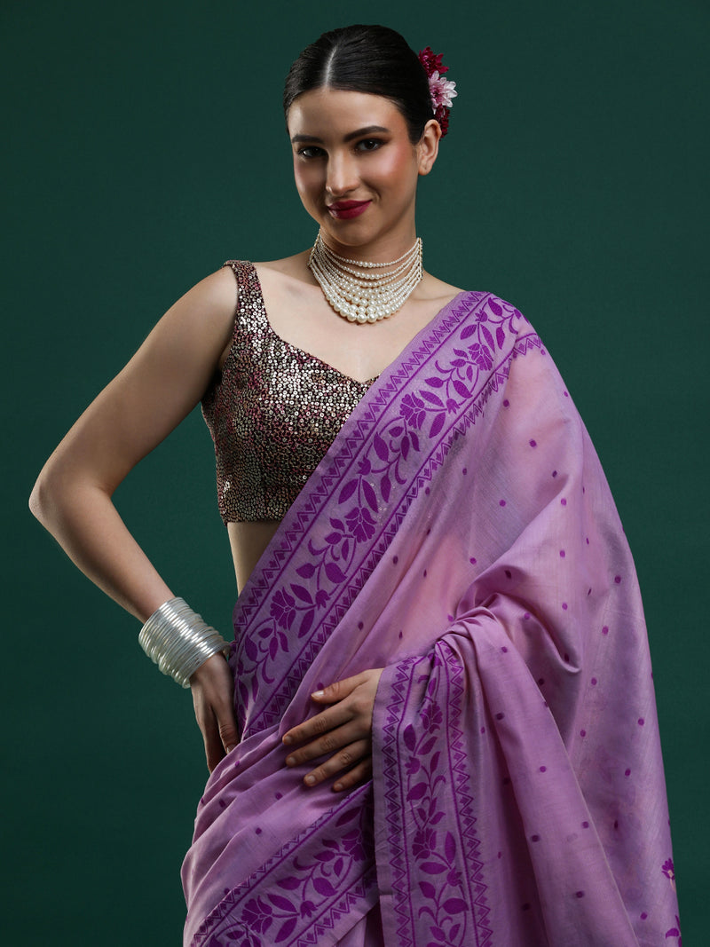 Sarha Ethnic Motifs Woven Design Zari Banarasi Saree in Lavender