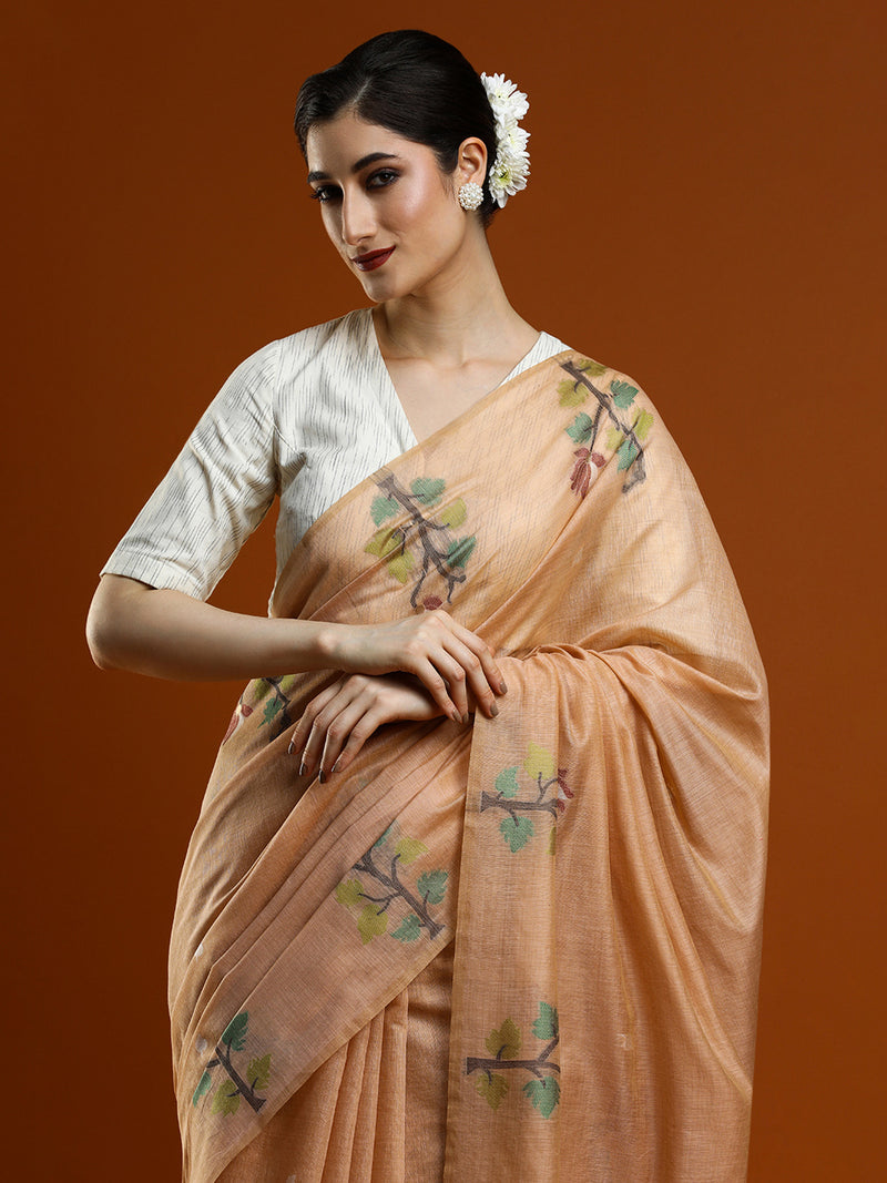 Sarha Ethnic Motifs Woven Design Muga Saree in Beige