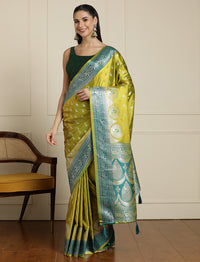 Woven Design Banarasi Saree With Unstitched Blouse in Light Green