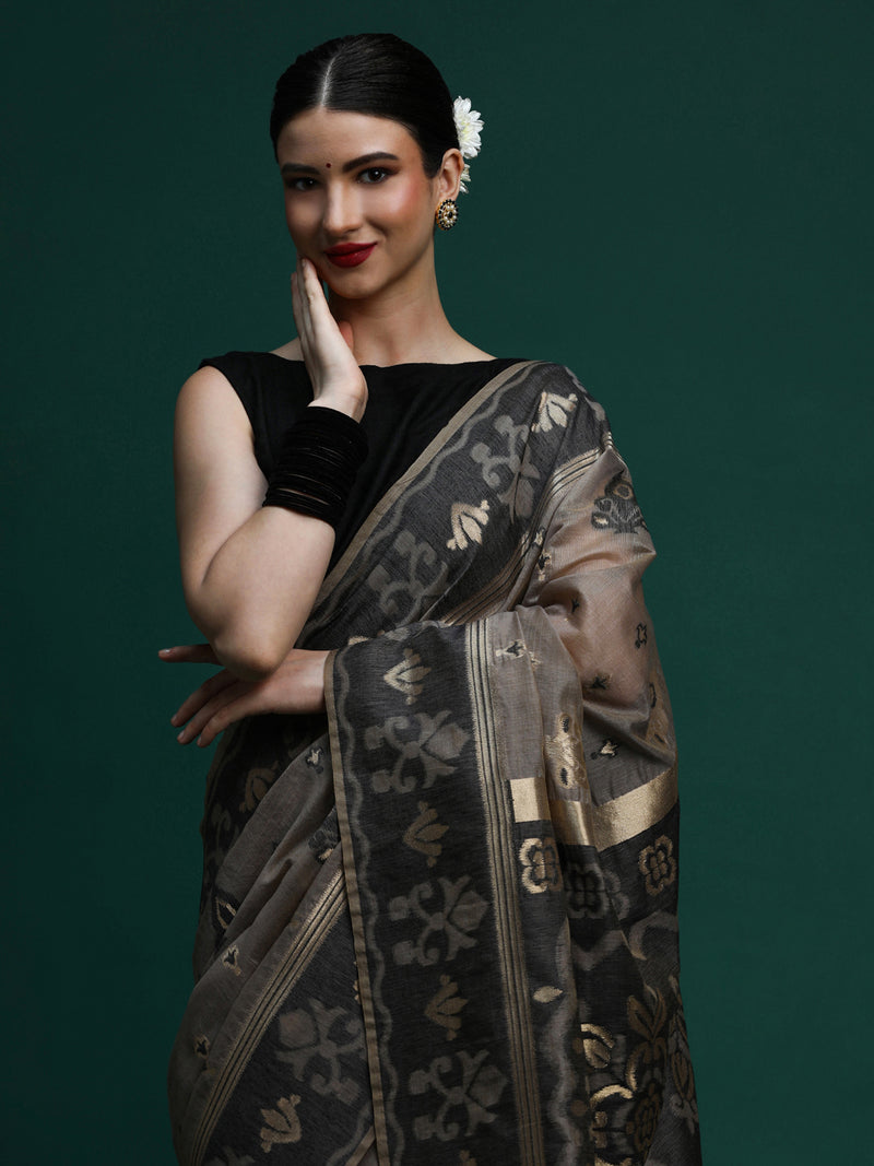 Sarha Women Woven Design Chanderi Saree in Grey