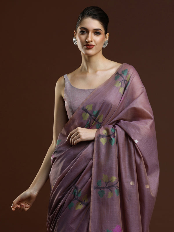 Sarha Ethnic Motifs Woven Design Zari Muga Saree in Lavender