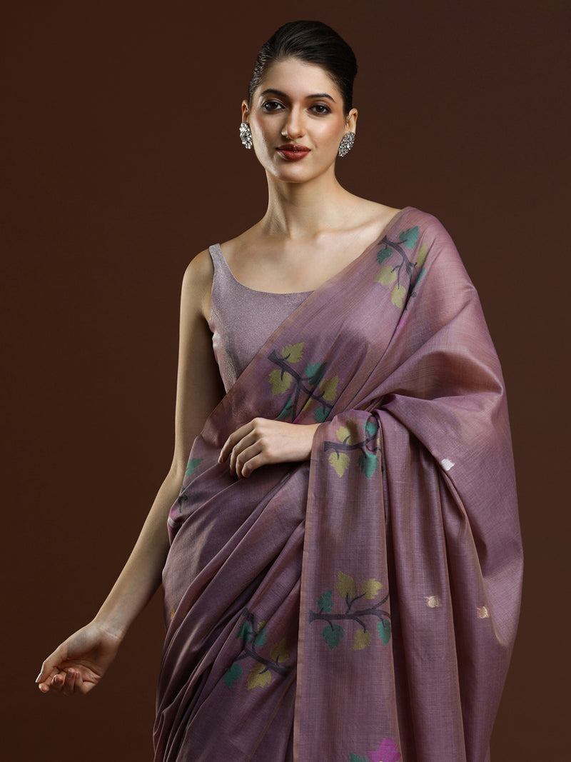 Sarha Ethnic Motifs Woven Design Zari Muga Saree in Lavender