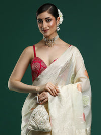 Woven Design Chanderi Cotton Saree in Cream