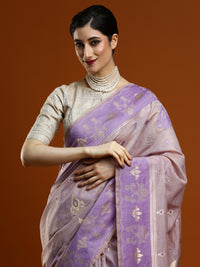 Sarha Ethnic Motif Woven Design Zari Chanderi Saree in Lavender