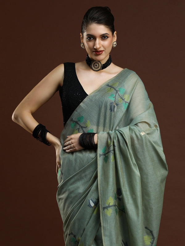Sarha Woven Design Zari Muga Saree in Green