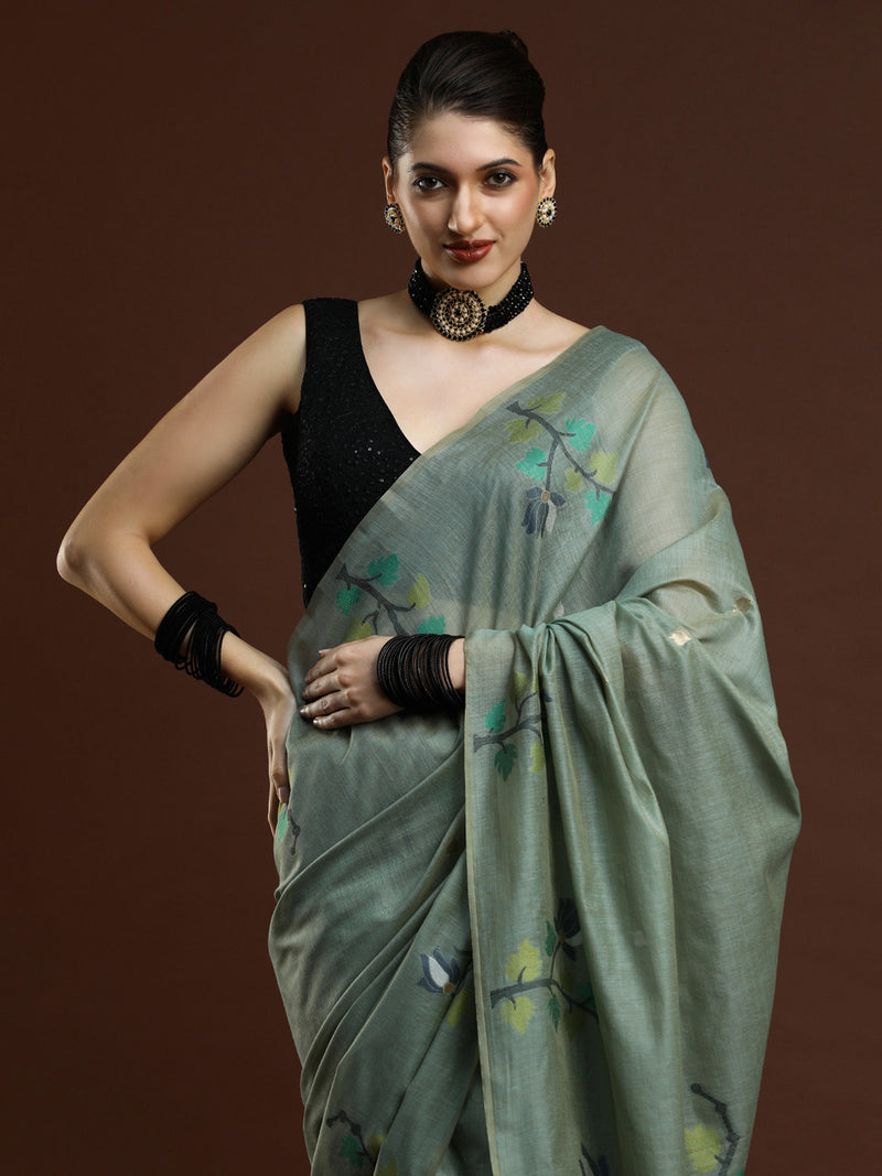 Sarha Woven Design Zari Muga Saree in Green
