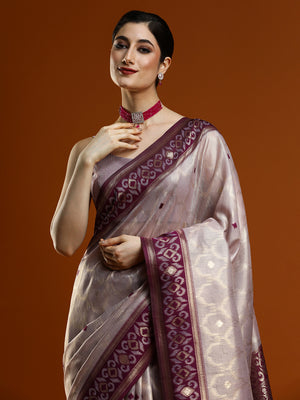 Sarha Ethnic Motifs Woven Design Zari Banarasi Saree in Lavender