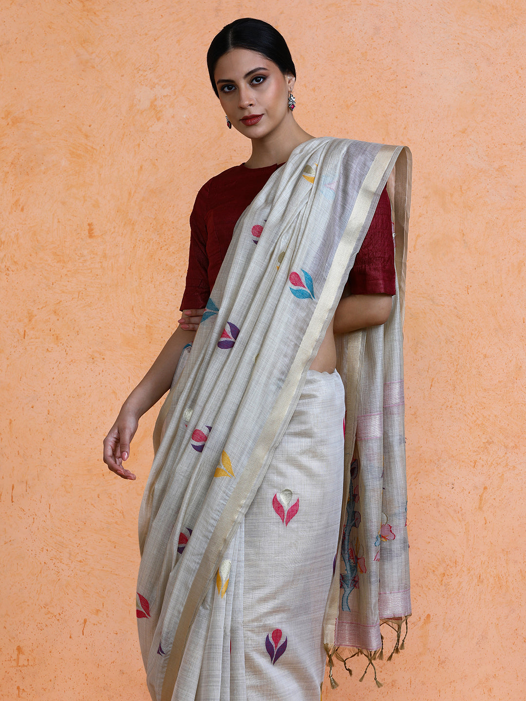 Rithika Cotton in Beige with Peach Motifs