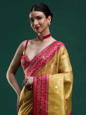 Sarha Ethnic Motif Woven Design Zari Banarasi Saree in Yellow
