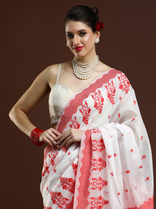Sarha Geometric Printed Chanderi Saree in Red