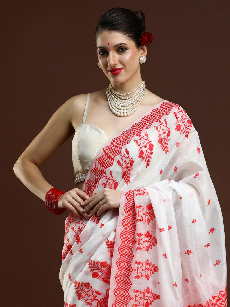 Sarha Geometric Printed Chanderi Saree in Red
