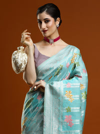 Sarha Floral Motifs Woven Design Zari Chanderi Saree in Light Blue