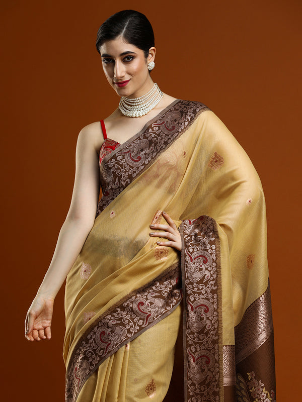 Sarha Woven Design Zari Banarasi Saree in Beige
