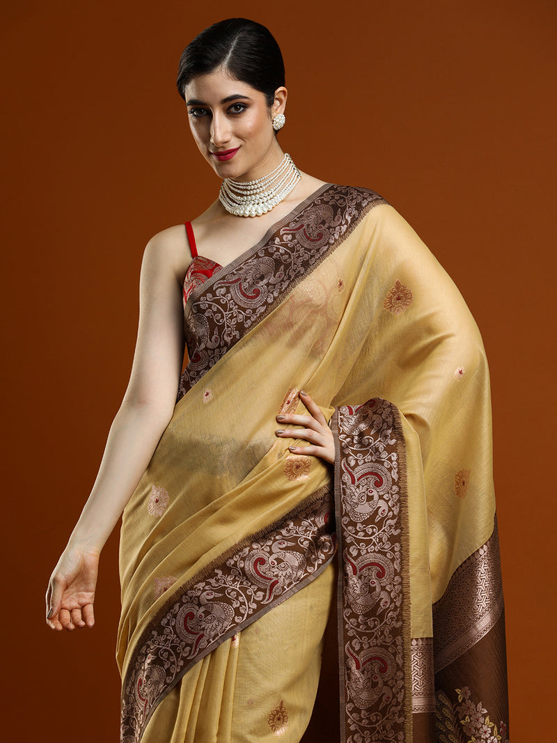 Sarha Woven Design Zari Banarasi Saree in Beige