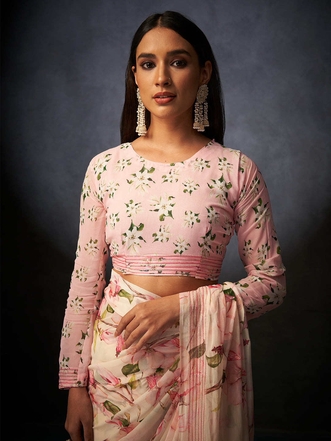 Basanti Bloom in Baby Pink with Floral Motifs