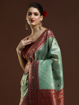 Sarha Woven Design Zari Banarasi Saree in Green