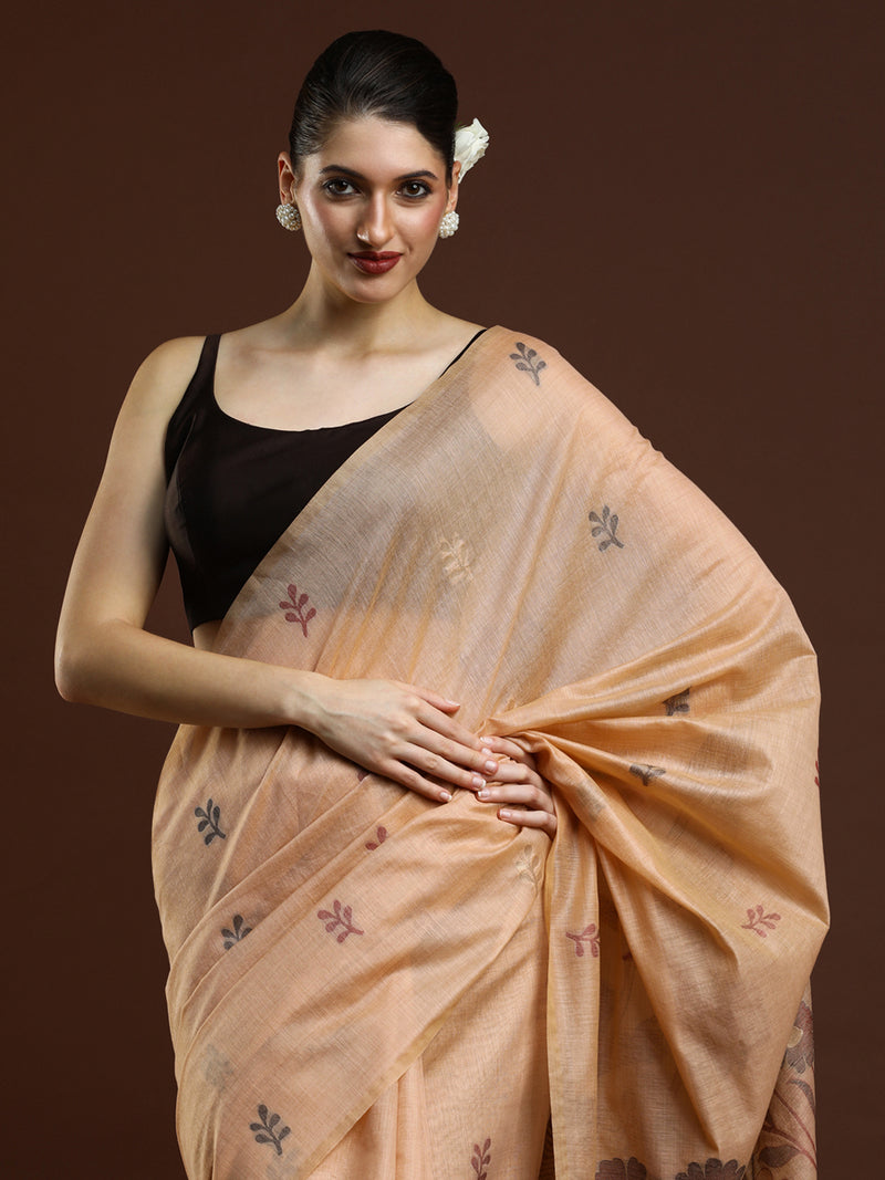Sarha Ethnic Motifs Woven Design Zari Muga Saree in Beige