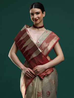 Sarha Ethnic Motifs Woven Design Banarasi Saree in Grey