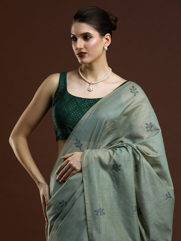 Sarha Floral Woven Design in Saree Green