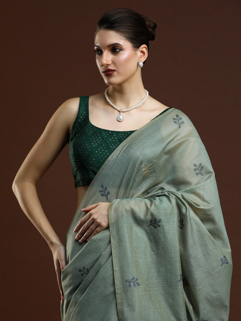 Sarha Floral Woven Design in Saree Green