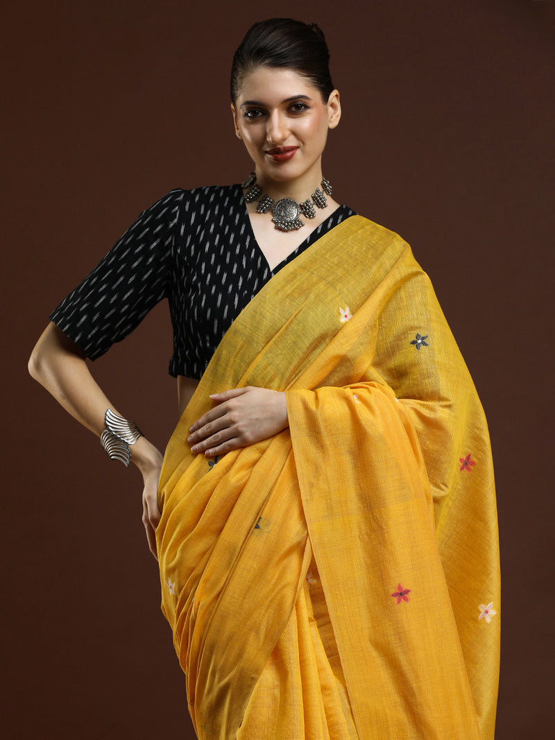 Sarha Floral Woven Design Zari Muga Saree in Yellow