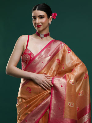 Sarha Woven Design Zari Banarasi Saree in Peach