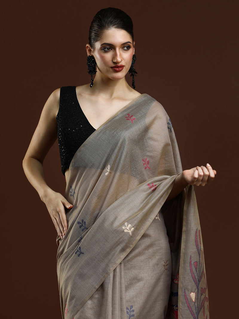 Sarha Woven Design Zari Muga Saree in Grey