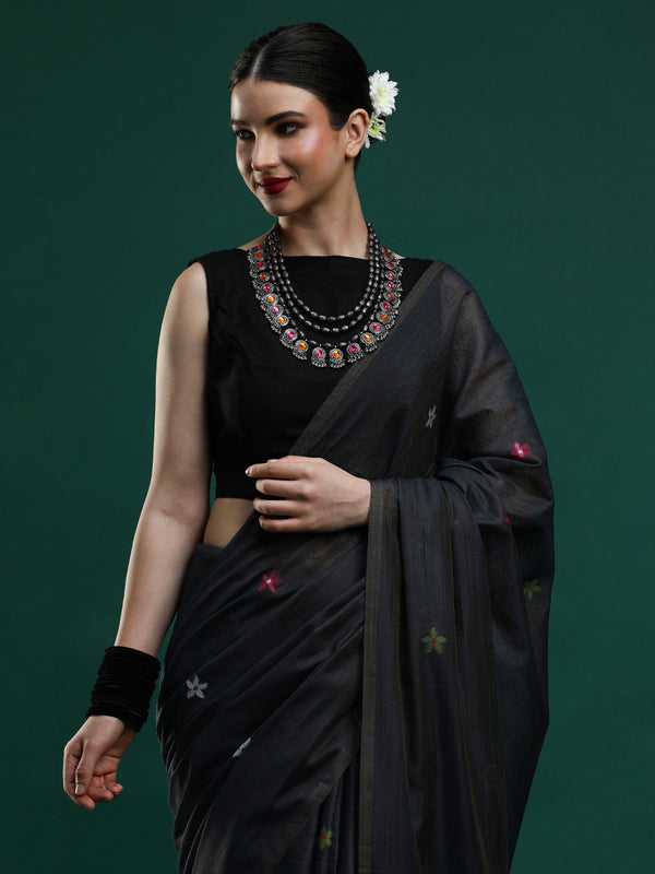 Sarha Floral Printed Saree in Black