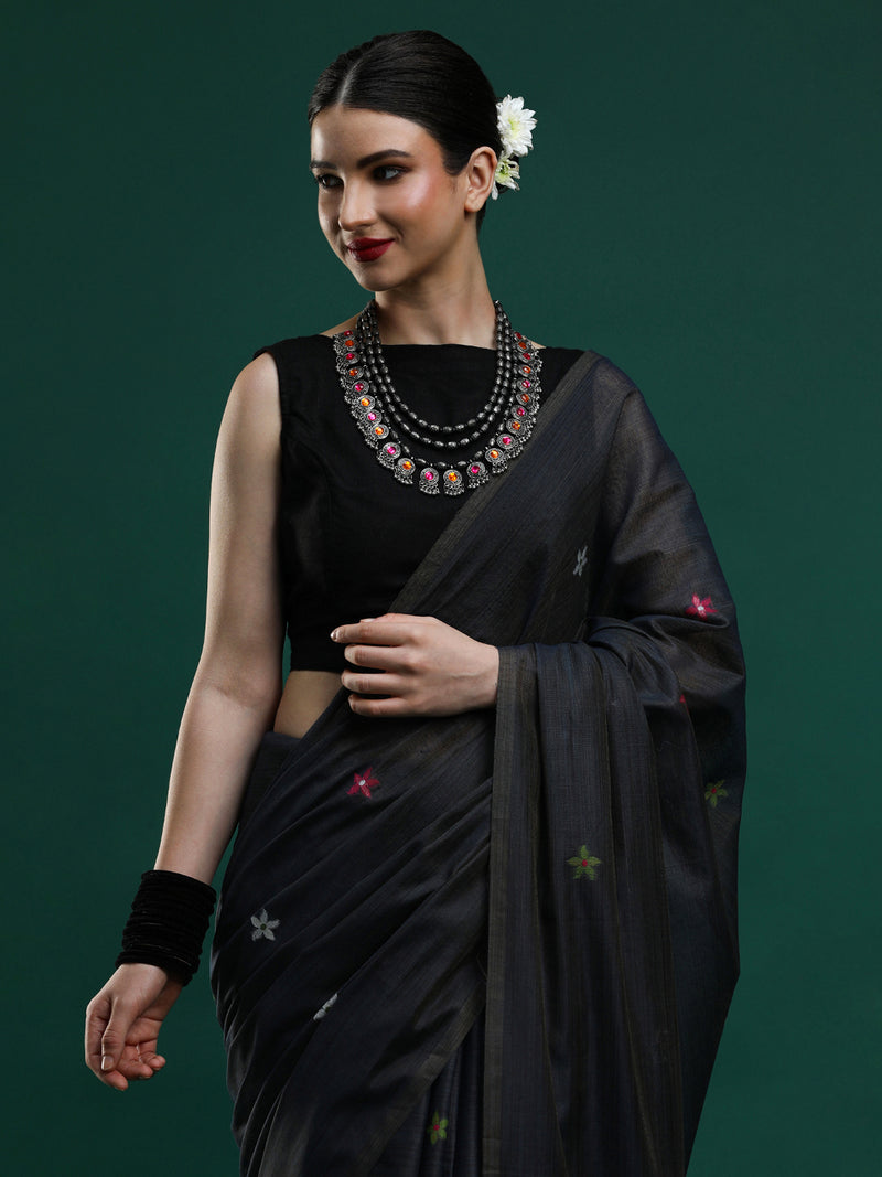 Sarha Floral Printed Saree in Black