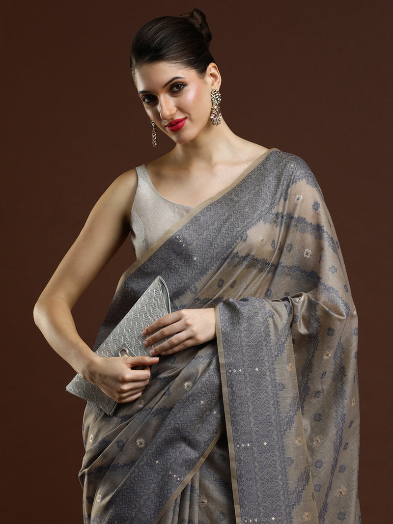 Sarha Woven Design Zari Chanderi Saree in Grey