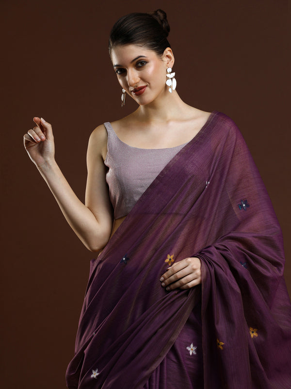 Sarha Woven Design Zari Muga Saree in Wine