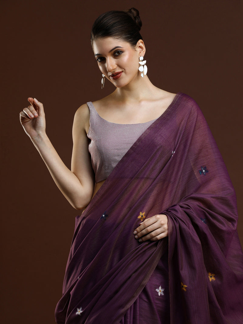 Sarha Woven Design Zari Muga Saree in Wine