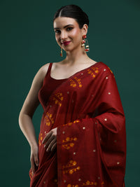Sarha Ethnic Motifs Woven Design Zari Muga Saree in red