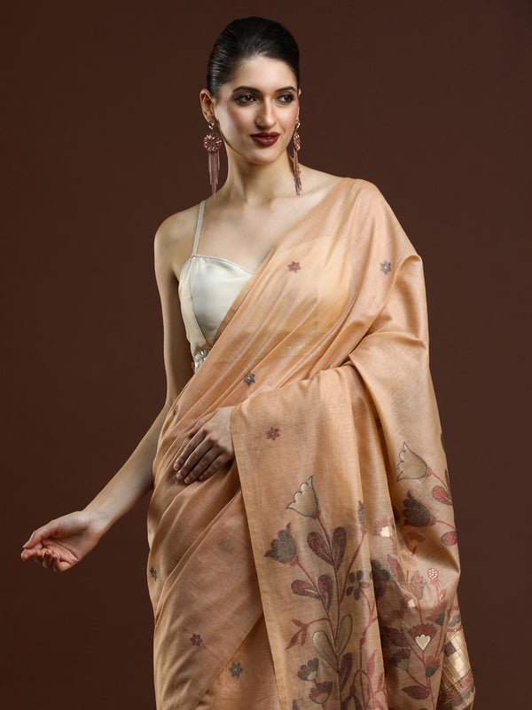 Sarha Ethnic Motifs Woven Design Muga Saree in Beige