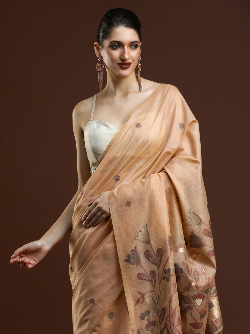 Sarha Ethnic Motifs Woven Design Muga Saree in Beige