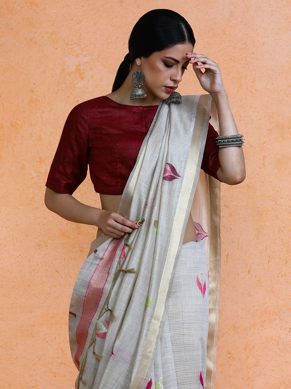 Rithika Cotton in Beige with Pink Motifs