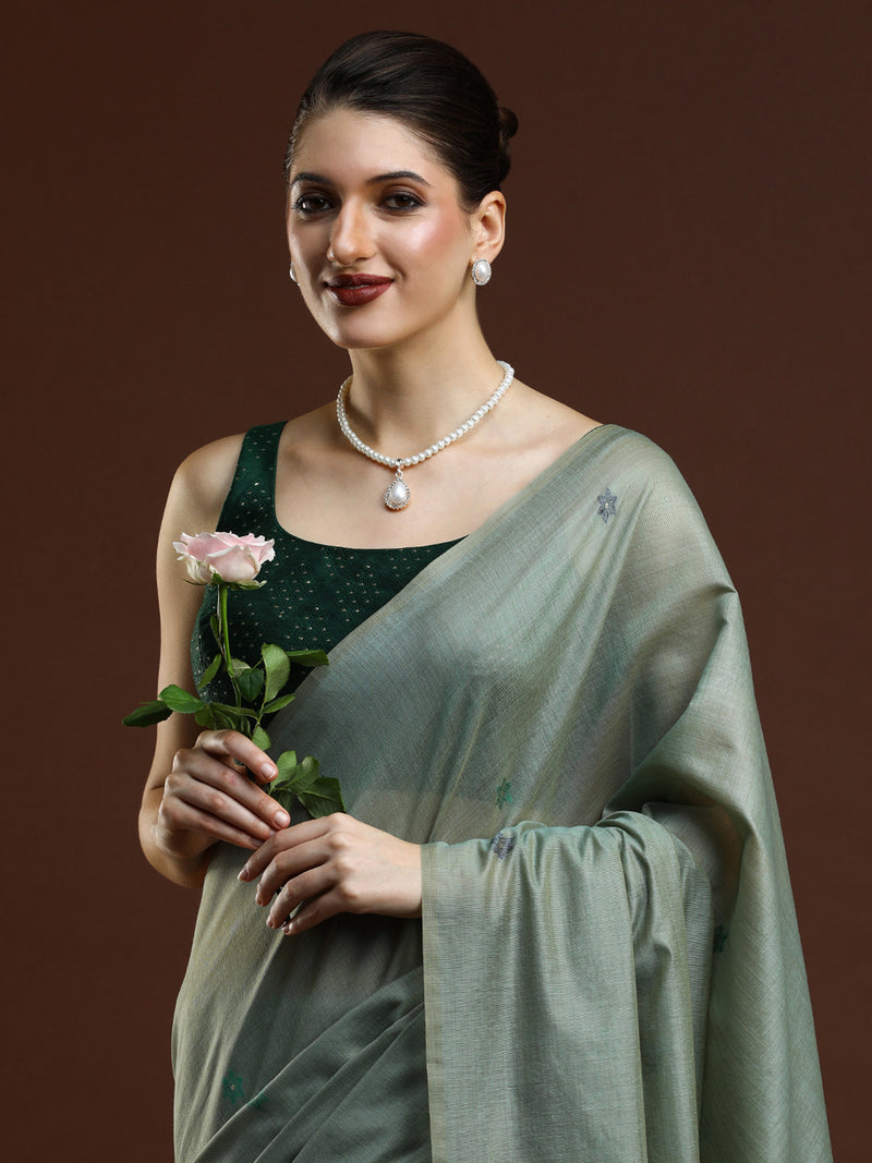 Sarha Woven Design Zari Muga Saree in Green