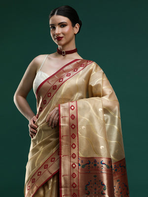 Sarha Woven Design Zari Banarasi Saree in Beige