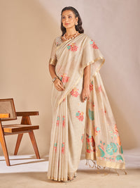 Leela Cotton In Beige With Coral Pink Motifs