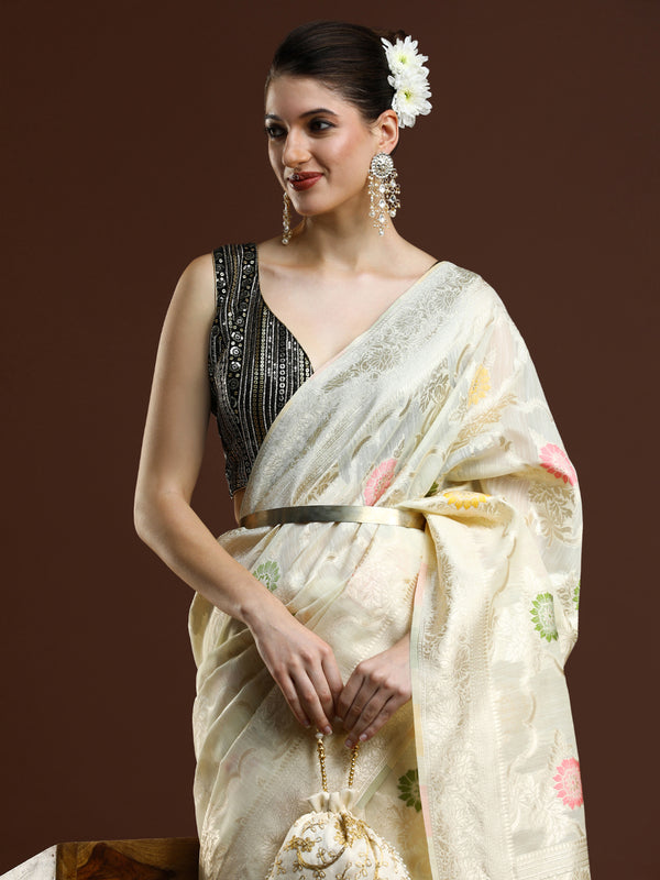 Sarha Woven Design Zari Chanderi Saree in Yellow