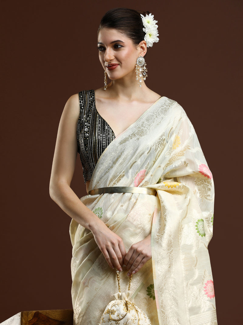Sarha Woven Design Zari Chanderi Saree in Yellow