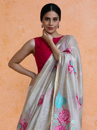 Leela Cotton in Beige with Pink Motifs