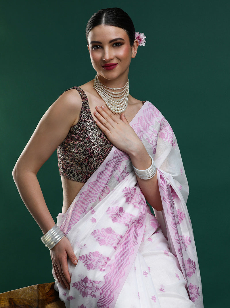 Sarha Woven Design Zari Chanderi Saree in purple