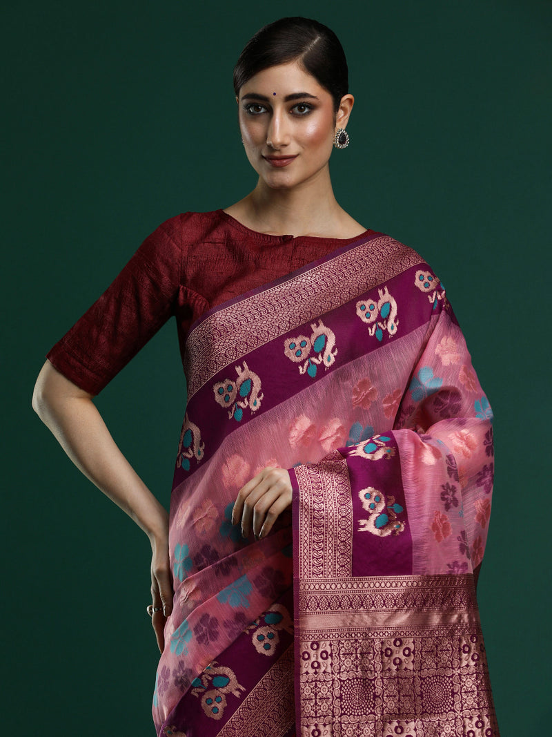 Woven Design Chanderi Cotton Saree in Pink